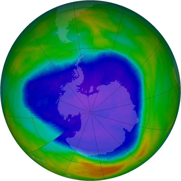 Antarctic ozone map for 15 September 2001